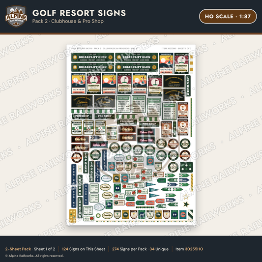 Alpine Railworks 30255HO HO Scale Golf Resort Signs - Clubhouse