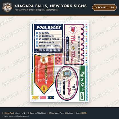 Alpine Railworks 31321G G Scale Niagara Falls NY Signs - Shops