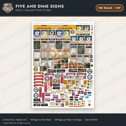 Alpine Railworks 30114HO HO Scale Five and Dime Signs