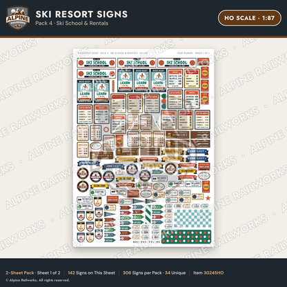 Alpine Railworks 30245HO HO Scale Ski Resort Signs - Ski School