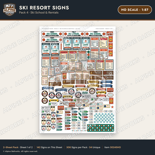 Alpine Railworks 30245HO HO Scale Ski Resort Signs - Ski School
