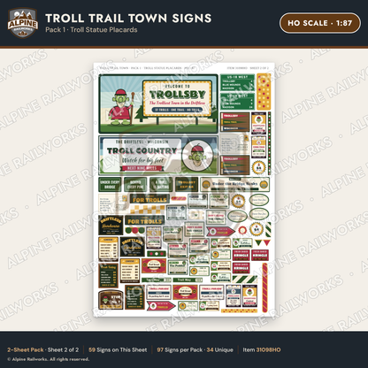 Alpine Railworks 31098HO HO Scale Roadside Signs - Troll Town