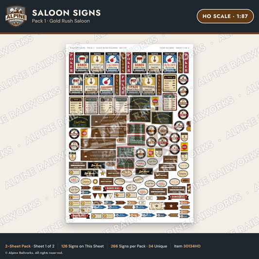 Alpine Railworks 30134HO HO Scale Saloon Signs - Gold Rush Saloon
