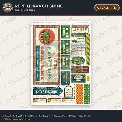 Alpine Railworks 31132O O Scale Roadside Signs - Reptile Zoo