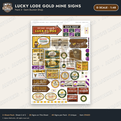 Alpine Railworks 31142O O Scale Roadside Signs - Gold Panning Mine
