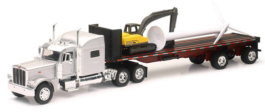 New Ray SS-10333B 1/32 Peterbilt 389 Flatbed, Excavator, Turbine