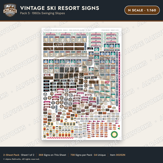 Alpine Railworks 30252N N Scale Vintage Ski Resort Signs