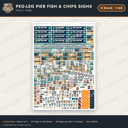 Alpine Railworks 30631N N Scale Fast Food Signs - Fish & Chips - Today