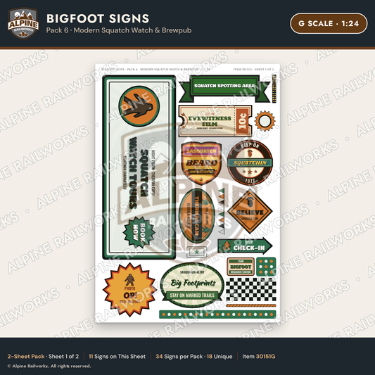 Alpine Railworks 30151G G Scale Bigfoot Signs - Modern Squatch Watch