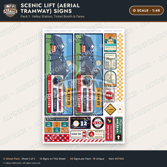 Alpine Railworks 30710O O Scale Tourist Signs - Aerial Tramway