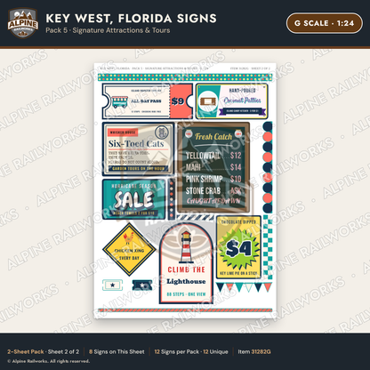 Alpine Railworks 31282G G Scale Key West FL Signs - Attractions