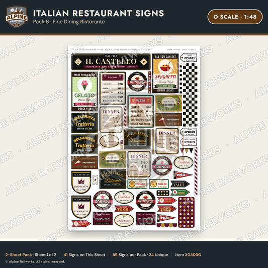 Alpine Railworks 30403O O Scale Italian Restaurant Signs