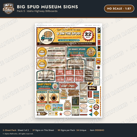 Alpine Railworks 31006HO HO Scale Roadside Signs - Potato Museum