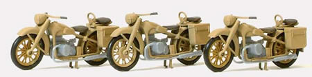 Preiser 16572 HO Unpainted German Reich BMW R12 Motorcycles 1939-45 (3) (Kit)