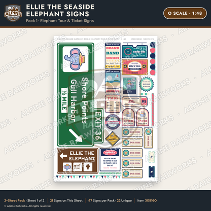 Alpine Railworks 30816O O Scale Roadside Signs - Elephant Building