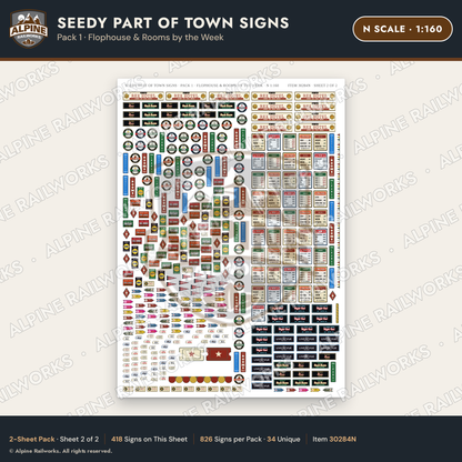 Alpine Railworks 30284N N Scale Seedy Part of Town Signs - Flophouse