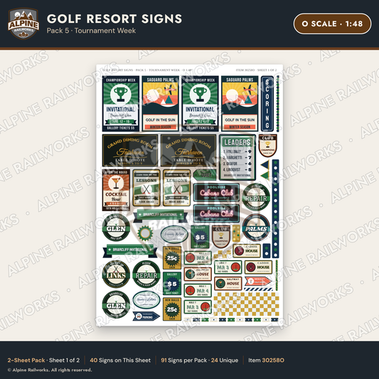 Alpine Railworks 30258O O Scale Golf Resort Signs - Tournament Week