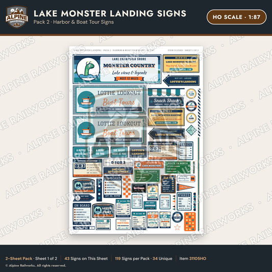 Alpine Railworks 31105HO HO Scale Roadside Signs - Lake Monster