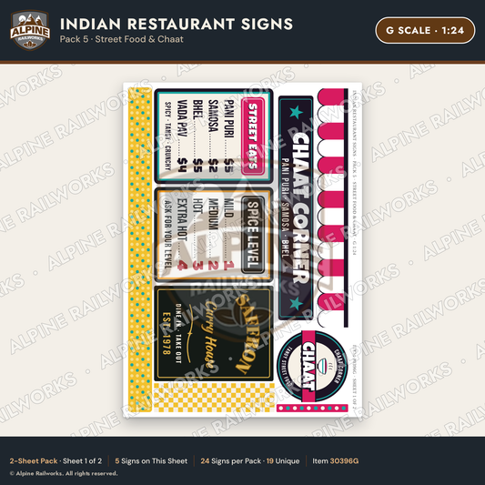 Alpine Railworks 30396G G Scale Indian Restaurant Signs - Street Food