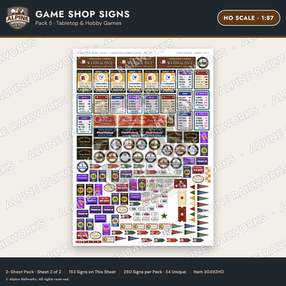 Alpine Railworks 30492HO HO Scale Game Shop Signs - Tabletop