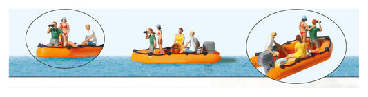 Preiser 10764 HO Scale Family in a Rubber Dinghy 4 Figures & Boat