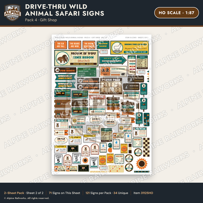 Alpine Railworks 31125HO HO Scale Roadside Signs - Drive-Thru Safari