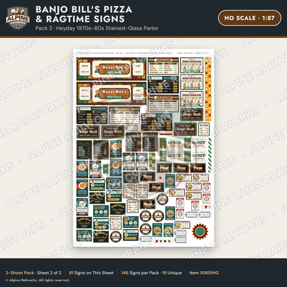 Alpine Railworks 30651HO HO Scale Restaurant Signs - Pizza Parlor