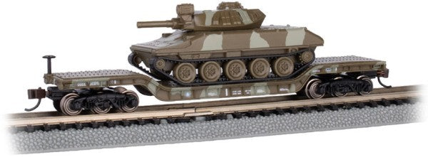 Bachmann 71388 N 52' Center Depressed Flatcar w/Sheridan Tank (Green Camo)