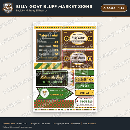 Alpine Railworks 30869G G Scale Roadside Signs - Goats on the Roof