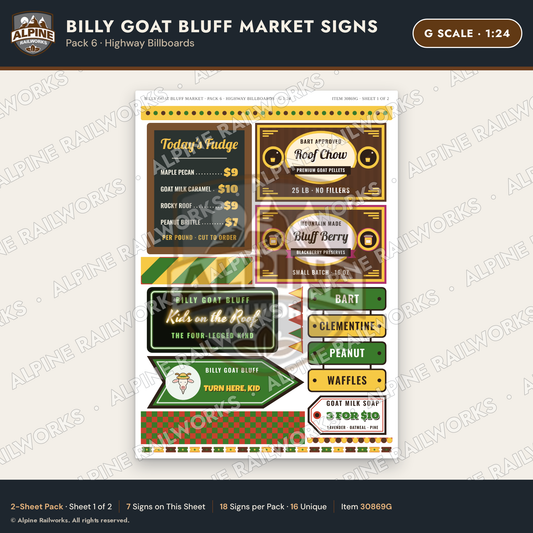 Alpine Railworks 30869G G Scale Roadside Signs - Goats on the Roof