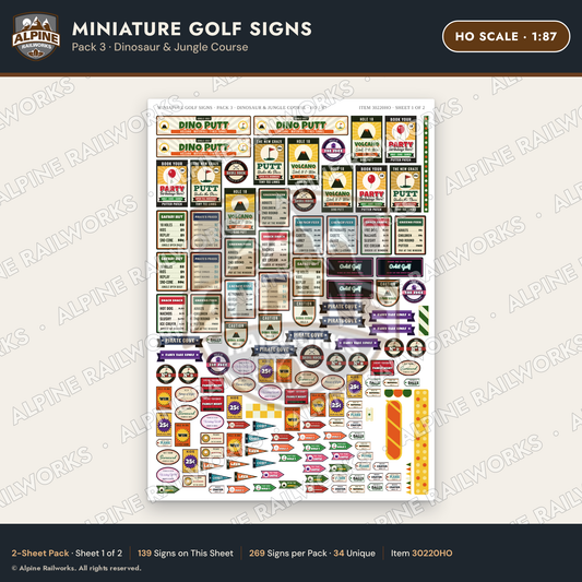 Alpine Railworks 30220HO HO Scale Miniature Golf Signs - Dinosaur