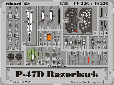 Eduard FE226 1/48 P-47D-20 Photo Etch Interior Detail Set for Tamiya