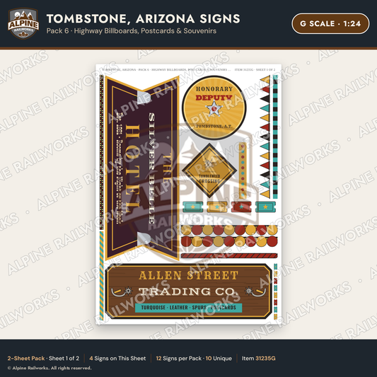 Alpine Railworks 31235G G Scale Tombstone AZ Signs - Billboards