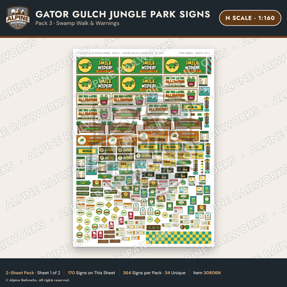 Alpine Railworks 30806N N Scale Roadside Signs - Alligator Park