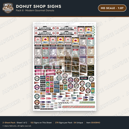 Alpine Railworks 30439HO HO Scale Donut Shop Signs