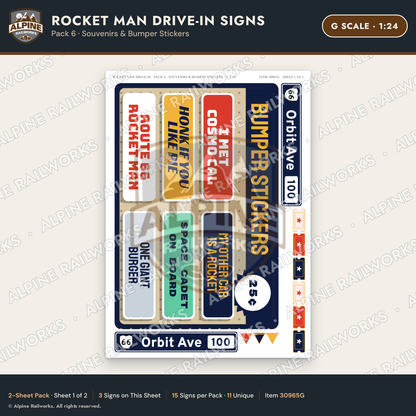 Alpine Railworks 30965G G Scale Roadside Signs - Spaceman Drive-In