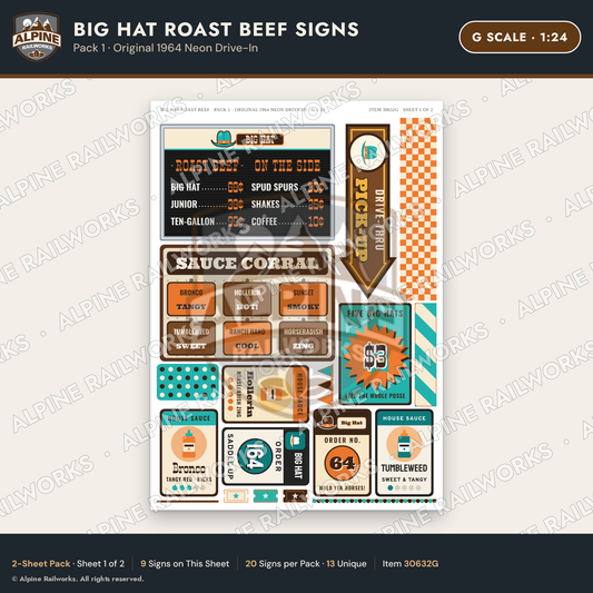 Alpine Railworks 30632G G Scale Fast Food Signs - Western Roast Beef