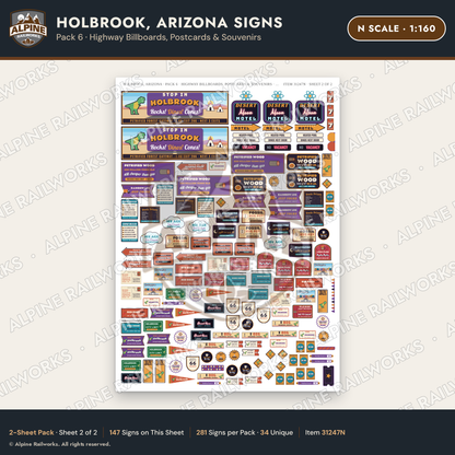 Alpine Railworks 31247N N Scale Holbrook AZ Signs - Billboards