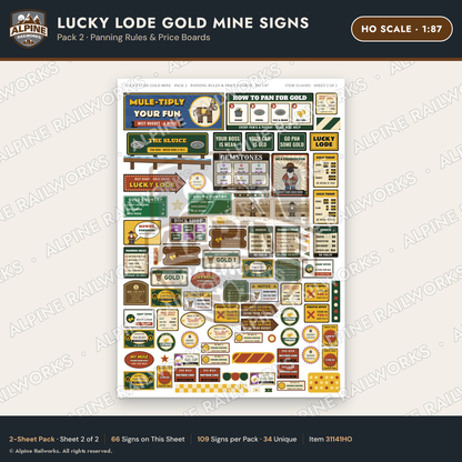 Alpine Railworks 31141HO HO Scale Roadside Signs - Gold Panning Mine