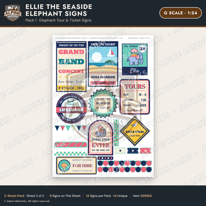 Alpine Railworks 30816G G Scale Roadside Signs - Elephant Building