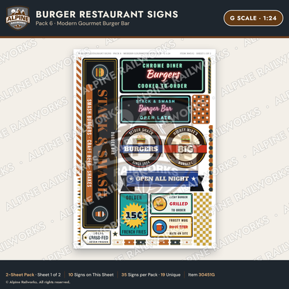 Alpine Railworks 30451G G Scale Burger Restaurant Signs
