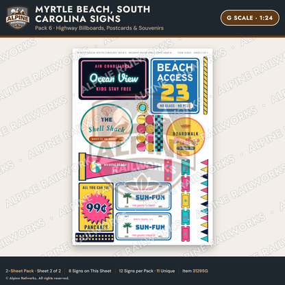 Alpine Railworks 31295G G Scale Myrtle Beach SC Signs - Billboards