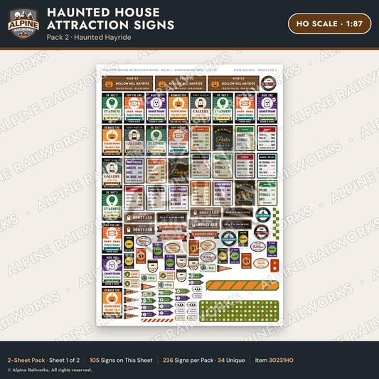 Alpine Railworks 30231HO HO Scale Haunted House Attraction Signs
