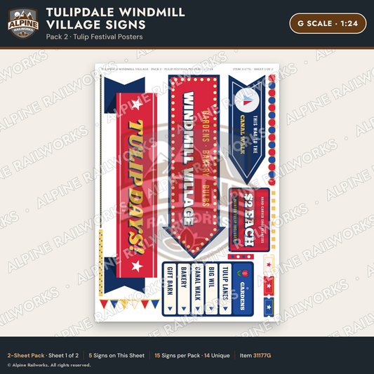 Alpine Railworks 31177G G Scale Roadside Signs - Windmill Village