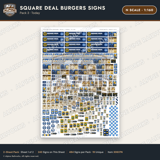 Alpine Railworks 30637N N Scale Fast Food Signs - Square Burgers