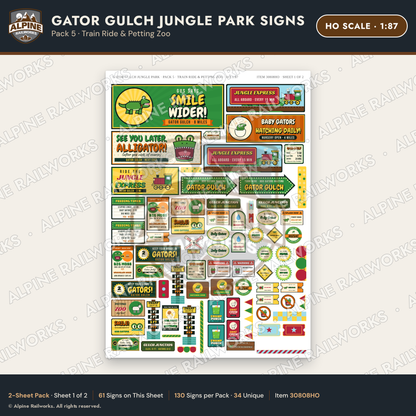Alpine Railworks 30808HO HO Scale Roadside Signs - Alligator Park