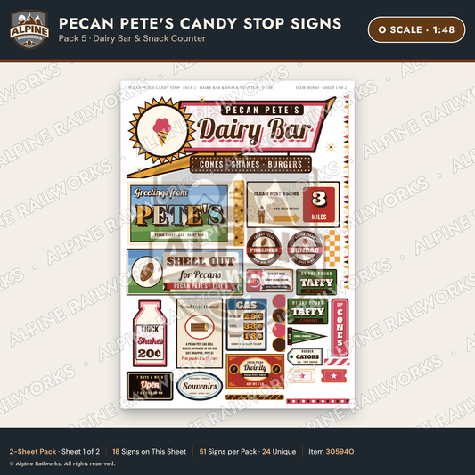 Alpine Railworks 30594O O Scale Roadside Signs - Pecan Candy Stop