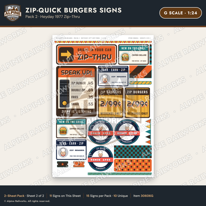 Alpine Railworks 30606G G Scale Fast Food Signs - Burger Stand