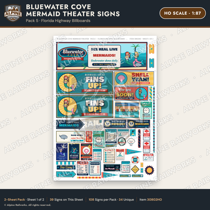 Alpine Railworks 30802HO HO Scale Roadside Signs - Mermaid Show