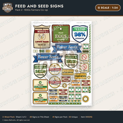 Alpine Railworks 30021G G Scale Feed and Seed Signs - Farmers Co-op